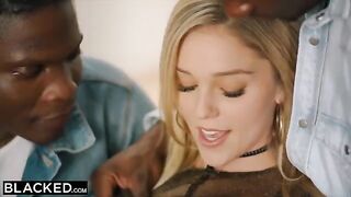 A young blonde woman, Kali Rose, is getting passed around by six men in an intense scene