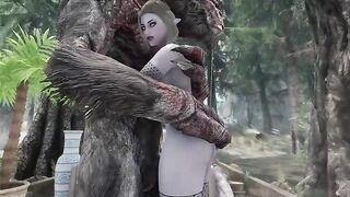 Dark elf gets her beaver smashed by a massive troll donger