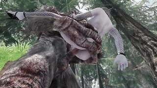Dark elf gets her beaver smashed by a massive troll donger