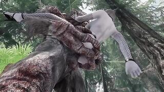 Dark elf gets her beaver smashed by a massive troll donger