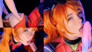 Redhead slut Asuka Langley gets her pussy filled with cum