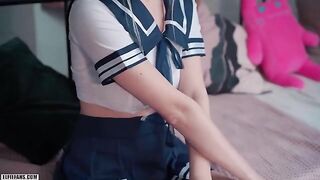 A cute schoolgirl got her pussy filled with cum and facial by a stranger