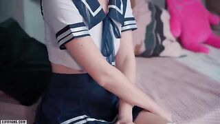 A cute schoolgirl got her pussy filled with cum and facial by a stranger