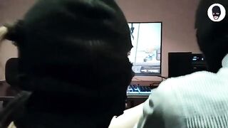 The best slobbering blowjob with a pretty woman in a balaclava mask