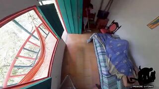 A cute girl is fucking with a guy from the hostel, showcasing passion