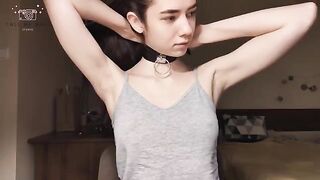 Cute girl in a school uniform prepares for a BDSM casting session