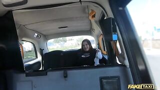Fake taxi ride with Sabien Demonia in fishnets ends roughly