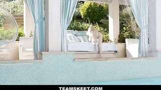 Skinny yoga girl Lola Fae fucked by her mom’s boyfriend at the pool