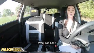 A girl is having fun with her fake driving school teacher in a steamy session