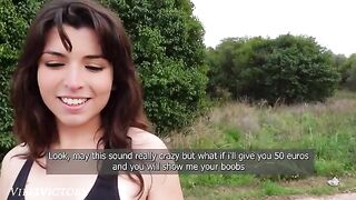 A pretty runner is having fun with a guy in the park