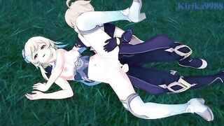 Aether and Lumine have a passionate encounter in the meadow under the stars
