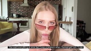 A pretty woman has sex with her glasses-wearing guy