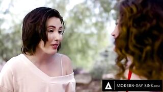 Casey Calvert and Arabelle Raphael share a cock in an intense threesome