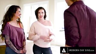 Casey Calvert and Arabelle Raphael share a cock in an intense threesome