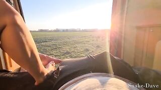 Outdoor sex in the open door of the camper van