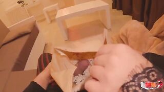The guy put his dick in the popcorn for sexy stepmom to eat