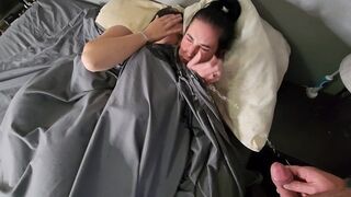 Pissing on two girls in bed, then they wet their panties