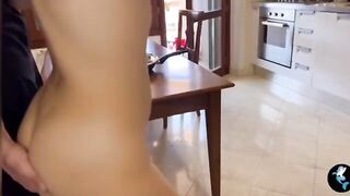 An Italian woman begs until she squirts, showcasing real passion in the kitchen