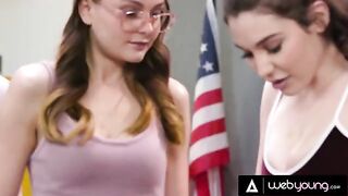 Two teenage girls experiment with masturbation and lesbian sex in detention