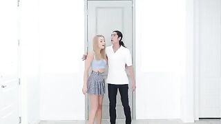 Skinny blonde Madison Summers fucked in the kitchen with passionate intensity