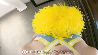 The cheerleader has an amazing facial explosion with a big dick in POV