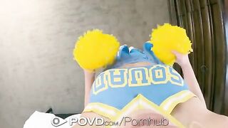 The cheerleader has an amazing facial explosion with a big dick in POV