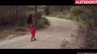 Spanish babe Alexa Tomas gets her pussy soaked in public before giving a deepthroat blowjob