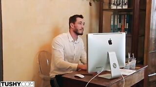 A stunning woman named Nancy seduces her coworker for anal sex