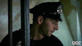 Hardcore threesome with Rosella Visconti and Chief of Staff in the police station