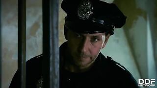 Hardcore threesome with Rosella Visconti and Chief of Staff in the police station