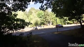 Kezia Slater teaches how to squirt on the public sidewalk in the park
