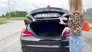 Babe buys a used car and fucks the seller in the car, hot dialogues