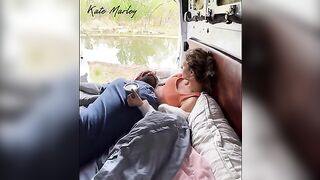 Camping fun with a hot brunette and a vibrator
