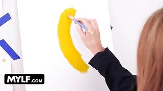 Artistic mom with big tits seduces her male nude painting model hard
