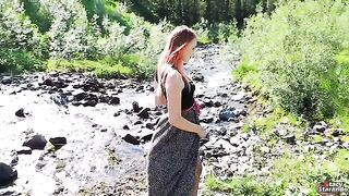 Redhead teen fucked outdoors and received a creampie