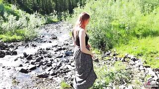 Redhead teen fucked outdoors and received a creampie