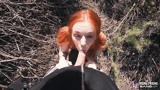 Ginger teen Madi Collins flashed her slim body and got fucked outdoors hard