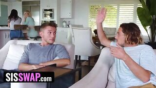 Lusty dudes pretend to be stepsisters' boyfriends and swapped, fucked hard