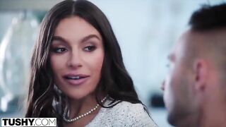 A gorgeous brunette woman named April has her first experience with anal sex