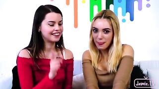 Two cute girls share a big cock in an intense threesome