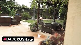 Fit babe lets her stepdad finger and fuck her by the pool