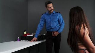 The agent found a toy in the bag and took me to his office