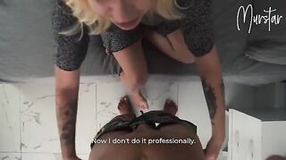 The girl is fucking with a cleaner in her room