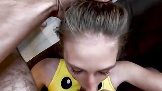A cute girl in a brave pose gets fucked hard by a guy
