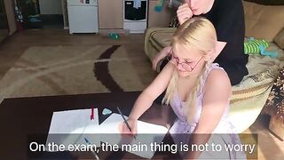 The student could not pass the subject, so she sucked the dick of a tutor