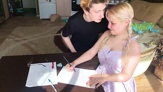 The student could not pass the subject, so she sucked the dick of a tutor