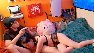 A free use fantasy with a milf and a hot young man playing video games together