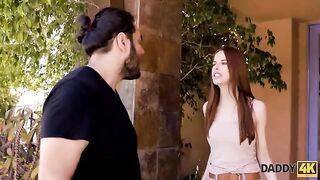 Slim ginger girl calms down by fucking handsome daddy