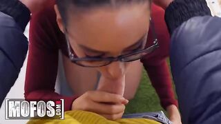 Nerdy Jordi fucks petite babe Andreina DeLuxe for money in steamy MOFOS scene