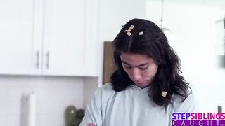 The guy fucks his sexy stepsister Kyler Quinn in the kitchen, no one forbids
